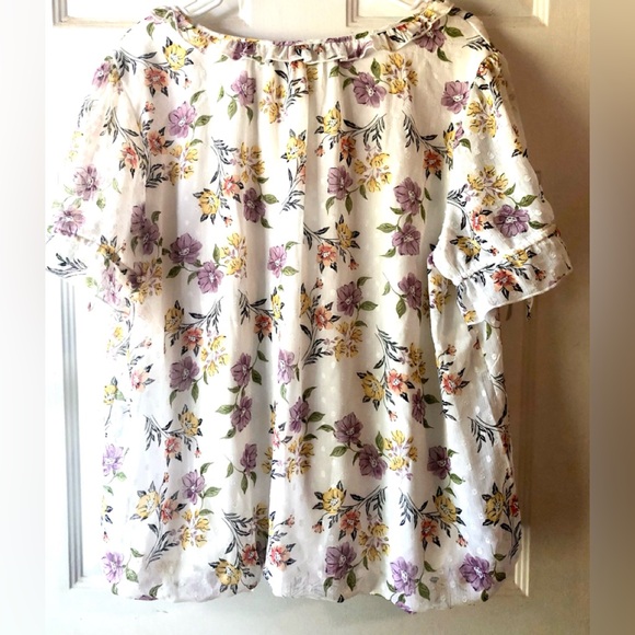 Blousology Purple Yellow Coral White Chenille Dot Ruffle Bubble Blouse 2X NWT - Picture 7 of 7